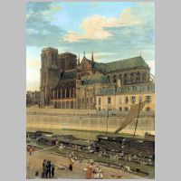Notre-Dame de Paris, Notre-Dame et le palais épiscopal en 1826 (par Eduard Gaertner), Wikipedia.jpg